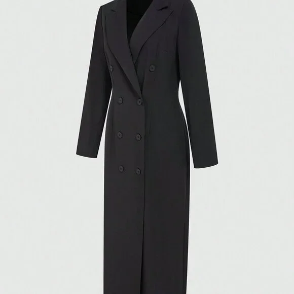 Black Elegant Women's Casual Long Button Coat For Summer - Picture 4 of 7